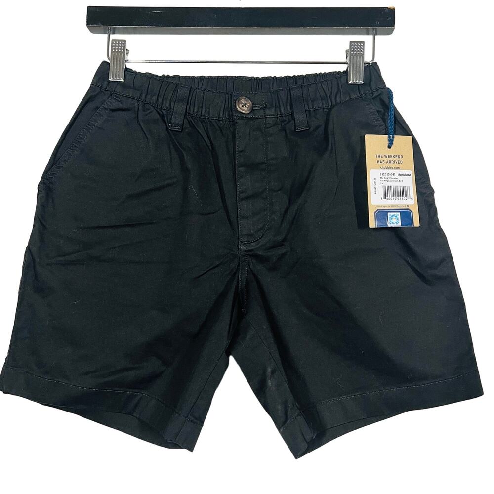 NEW! Chubbies Orig Stretch Twill Shorts 7" Inseam Elastic Waist Black Casual- XS
